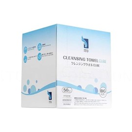 ITO クレンジングタオル CUBE 50枚入 より大判 XXLサイズ フェイシャルタオル ふわふわ厚手 OEKO-TEX®認証 赤ちゃんにも優しい ITOオリジナル鮫小紋エンボス生地 使い捨て スキンケアクロス
