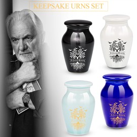 4pcs Small Urns for Ashes Cremation Urns for Pet Ashes Memorial Keepsake Urns Ceramic Sharing Funeral Urn-Premium Box & Spoon Included (In Loving Memory)