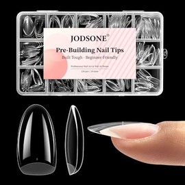 JODSONE Puntas de uñas redondas ovaladas, 224 unidades, puntas de gel suaves, preformadas, uñas postizas acrílicas, cobertura total, gel transparente,