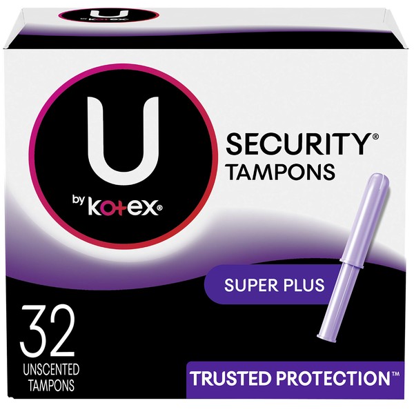 U by Kotex Security Tampons, Super Plus Absorbency, Unscented, 32 Count (Packaging May Vary)