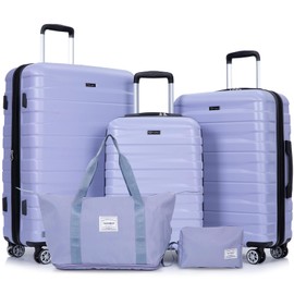 Tripcomp Luggage sets 5 Piece Expandable Hardside Suitcase Set with Spinner Wheels, Lightweight PC Travel Luggage set with TSA Lock（21/25/29, Light Purple