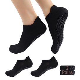 Tamlien Yoga Socks, Pilates Grip Socks 2 Pairs Non-Slip Socks for Yoga, Barre, Sports Home Slipper Socks Barefoot Workout Pregnant Crew Socks (Black)