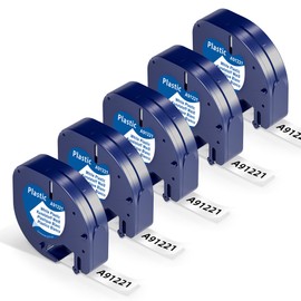 Wonfoucs 5x Wonfoucs Kompatible für Dymo Etikettenband LetraTag 12mm x 4m Plastik Weiß, für Dymo Letratag XR Etikettenband 91221 S0721660 für Dymo Beschriftungsgerät Letra Tag XR LT-100H LT-100T XM