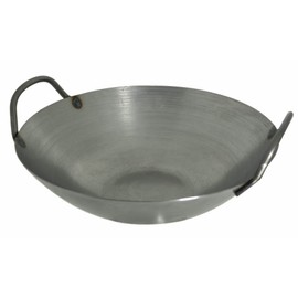 14 Inches Carbon Steel Flat Bottom Wok with Two Side Handle, 14 Gauge Thickness, USA Made