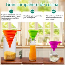 6 Piezas Embudo de Silicona, Embudos Plegables para Manejo de Líquidos, Accesorios Cocina, Para Llenar Botellas Agua y Transferencia Líquidos, Grado Alimenticio, Embudo de Cocina (6)