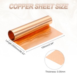 PATIKIL 0.05mm x 100mm x 2500mm Copper Sheet Roll, 99.9% Pure Copper Strip Flashing Metal Foil Plate for DIY Project Jewelry Craft Electrical Repair