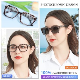 MARE AZZURO Photochromic Reading Glasses Women Blue Light Blocking Oversized Readers 1.00 1.50 2.00 2.50 3.00 3.50 4.00 (Leopard, 3.5)