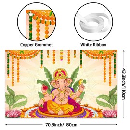 Wollmix Pooja Ganpati Decoration Banner Indian Puja Cloth Items Backdrop Traditional Chatiya Ganesh Mehndi Photography Background Wedding Festival Party Marigold Garlands Photo Booth 70.8x43.3inch