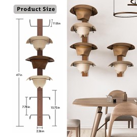 Yaoyiizy Cowboy Hat Rack - 6-Piece Western Hat Holder, Rustic Black Metal & Natural Wooden Board Wall Mount