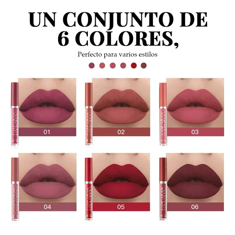 Set De 6 Labiales Handaiyan Lápiz Labial Color Rojo Mate
