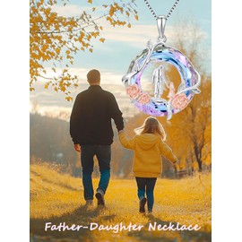 WINNICACA Father Daughter Necklace 925 Sterling Silver Daughter Pendant Necklace from Dad Purple Crystal Jewelry Gifts for Daughters Dad Christmas Birthday Present Ideas
