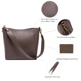 DORIS&JACKY Leather Bucket Tote Bag For Women Medium Hobo Shoulder Purse And Handbags (9-With Organizer Insert Version Grey)