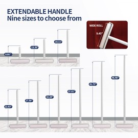 Large lint roller,Floor lint roller,Couch roller for pet hair,Adjustable handle roller,9 sizes to choose,8 rolls 480 sheets,Versatile for easy clean of pet hair,carpets,sofas, curtains,bed and clothes