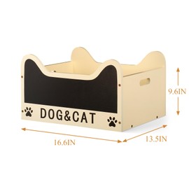 Dog Toy Basket, Wood Dog Toy Bin, Dog Toy Box Storage Cat and Puppy Toy Bins Organizers & Storage Bins with Handles & Funny Free Writing Blackboard for for Dog Chew Toys, Blankets, Combs & Leashes