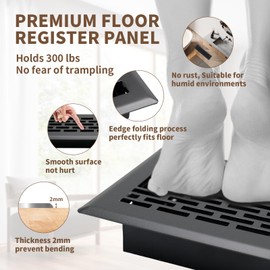 SANYCASA Floor Register 2x12 Inches - Heavy Duty Walkable Steel Floor Vents Ease Adjust Air Flow Direction Floor Registers - Boston Design -Matte Black Air Floor Vent Covers for Home