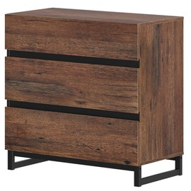 WAMPAT 3-Drawer Dresser for Bedroom, Modern Wooden Chest with Metal Base, Closet Organizer and Storage for Living Room, Hallway, or Entryway, Brown
