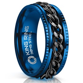 King Ring 8mm Super Spinner Ring – Premium Stainless Steel Fidget Ring for Men & Women K06 – Blue Black 11