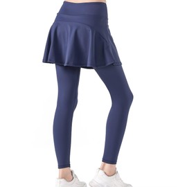 zqajuxg 2 in 1 Girls Leggings with Skirt High Waisted Tennis Athletic Flowy Skirted Legging with Pockets for Kid/Navy/9-10Years