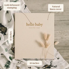 Peachly Unisex Baby Memory Book | Baby Book | Baby First Year Baby Book Keepsake for Milestones | Baby Books First Year Memory Book | Simple Woodland Baby Scrapbook for Boy Girl Milestones | Wild