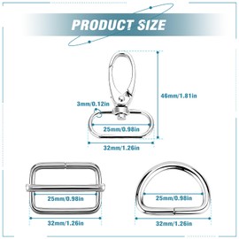 Pack of 30 Key Ring D-Rings, Swivel Clasp Lobster Hook and Key Ring Set, Swivel Key Ring Clasp Swivel 360° Rotating Carabiner Hook for Lanyard Crafts Silver