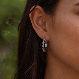 Purelei® Purelei Koko Hoop Earrings - Elegant Earrings with Matte Oval Details & Metal Beads - Stainless Steel in Gold, Silver or Rose Gold - 24 mm Diameter, Stainless Steel, Abalone