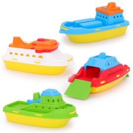Toyland® Pack of 4 Colourful Toy Boats - Cargo, Cruise, Fishing & Container Ships - Kids Floating Water Toys - Pool & Bathtime Toy