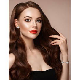 JIEMUCHU Gold Plated Stainless Steel Four Leaf Clover Bracelet and Stud Jewelry Set for Women (Gold Stripe-White Gold Plated)