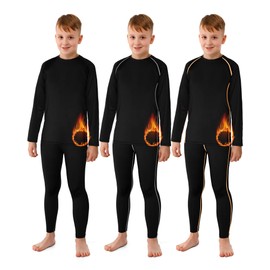 Suhine 3 Sets Thermal Underwear for Kids Boys Girls Winter Base Layer Athletic Compression Fleece for Sport Football (Black, Grey, Orange,L)