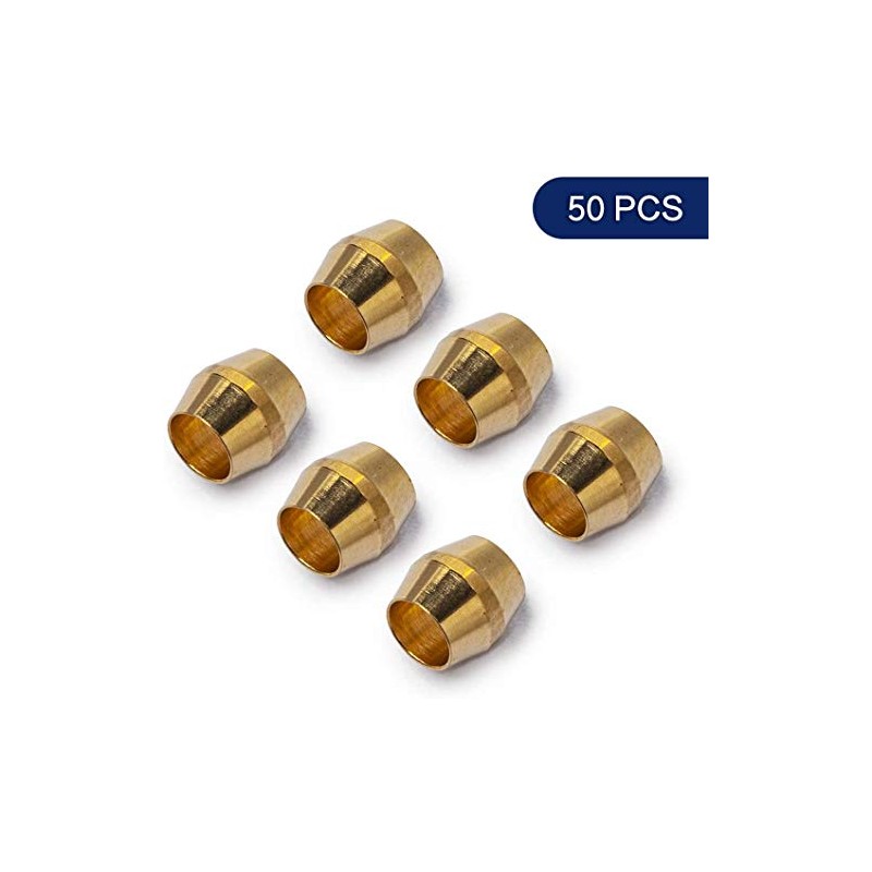 LTWFITTING 1/8-Inch Brass Compression Sleeves Ferrels,Brass Compression Fitting(Pack of 50)