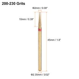 sourcing map 5pcs 200-230 Grits Diamond Grinding Bit 2mm Tapered Head 2.35mm Shank 10mm Length Titanium Plated Stone Sanding Drill Bits Rotary Tool for Nails Grinding Polishing