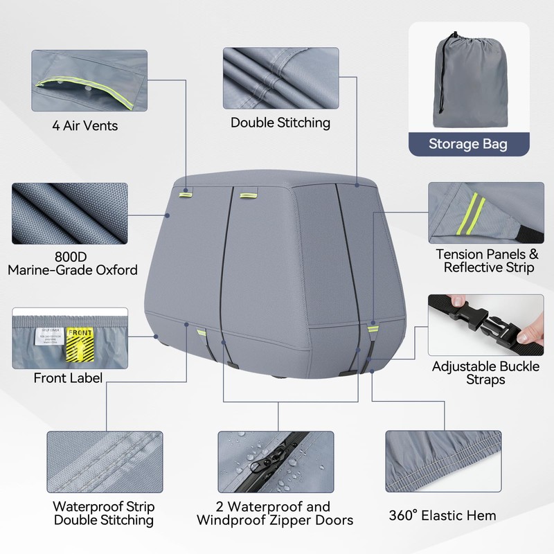 Nukugula 800D Waterproof Golf Cart Cover 2/4/6 Passenger, Heavy Duty