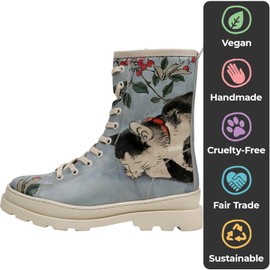 DOGO Gisele Boots for Women - Handmade and Vegan Leather Mid Calf Boots for Women, Sleepy Cat Design