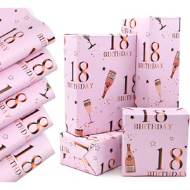 QRTDXP Rose Gold Gift Wrapping Paper Sheets for 18th Birthday,5pcs 50 * 70cm Large 18th Birthday Paper, Pink Eco-friendly Gift Wrap Perfect for Girls Woman