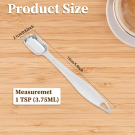 3/4 Teaspoon Stainless Steel Single Measuring Spoon (3.75 ml | 3/4 Tsp | 1/4 Tbsp | 3.75 cc | 1/8 oz) Long Handle Rectangular Individual Measuring Spoons