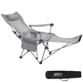 #WEJOY 2-in-1 Reclining Camping Chair, Lightweight Folding Camping Chair with Adjustable Backrest & Footrest, Camping Lounge Chair with Headrest, Cup Holder, Storage Bag, for Beach, Lawn, Concert
