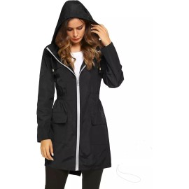 Lomon Women Waterproof Lightweight Rain Jacket Size M black Hooded Raincoat