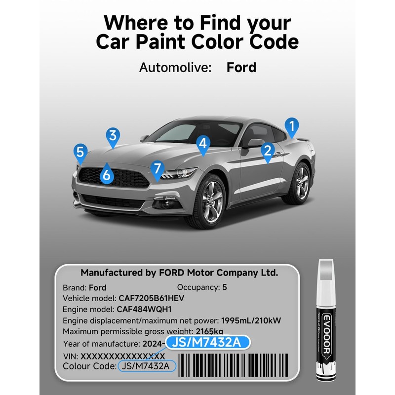 EVOOOR JS/M7432A Iconic Silver Metallic Touch Up Paint for Ford