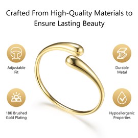 MILACOLATO 18K Gold Plated Bangle Cuff Bracelet for Women Teardrop Chunky Cuff Bracelets Adjustable Open Wide Bangle Bracelets Irregular Statement Bracelet Gold Cuff Bracelet