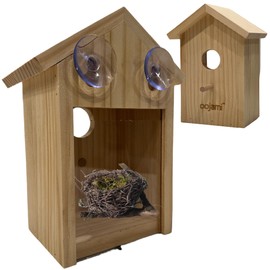 Window Bird House with Suction Cups Transparent See-Through Wooden Design for Bird Watching, Kids & Adults (Unfinished DIY)