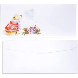 #10 Size Holiday Christmas Envelopes, Winter Bear Theme (9.5 x 4.15 In, 100 Count)