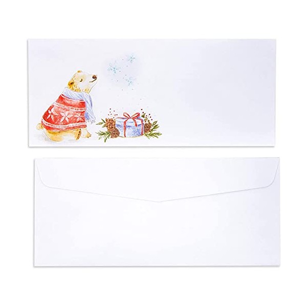 #10 Size Holiday Christmas Envelopes, Winter Bear Theme (9.5 x