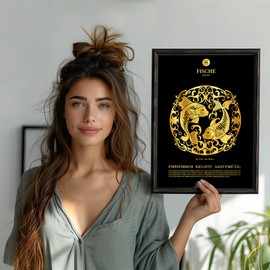 codiarts. Astrologie Sternzeichen Poster | Goldfolienprägung | goldenes Tierkreiszeichen Fische Wandbild | DIN A3 ohne Rahmen (Pisces, Schwarz)