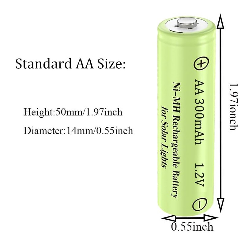 12 Packs 1.2V AA 300mAh Ni-MH Rechargeable Batteries for Solar