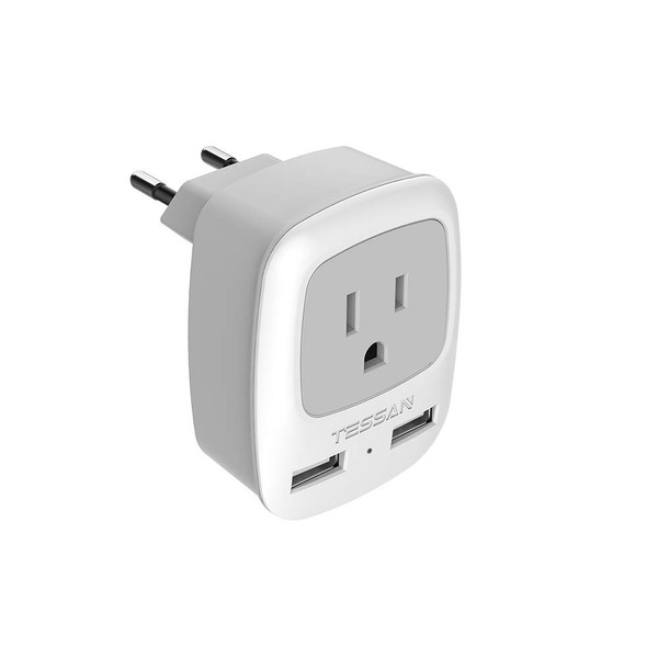 TESSAN C Type Conversion Plug for Overseas Travel Adapter with 2 USB Ports Conversion Outlet Power Conversion Plug for Korea, France, Germany, Italy, Spain, Europe and other Countries