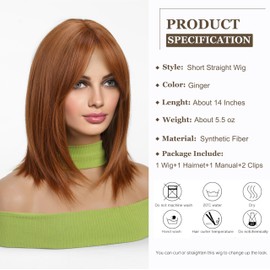 Esmee Short Straight Ginger Bob Wigs With Curtain Bangs Shoulder Length Natural Wig Synthetic Daily Party Cosplay Wigs for Women