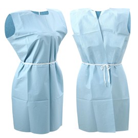 JMU 50 PCS Patient Exam Gown 30" x 42", Disposable Gowns Medical, Tissue Poly Tissue, Front Back Opening, Blue