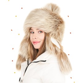 Futrzane Classic Ear Flaps Hat - Fur Trapper Hat for Women - Winter Ushanka Hat (S, Light Brown Classic)