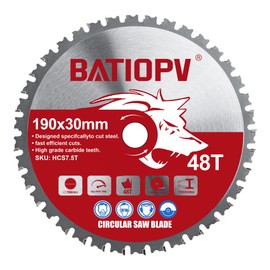 BATIOPV Circular Saw Blade 190 x 30 mm for Metal, Steel & Aluminium - Metal Saw Blade 190 x 30 mm Made of High-Quality Carbide, with Bosch, Makita, Einhell & More - Precise & Durable