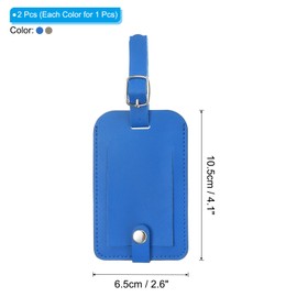 PATIKIL 2 Pack Luggage Bag Tags, PU Leather Suitcase Name Tags with Snap Travel Label Luggage Identifier Privacy Protection Travel Accessories, Blue Grey