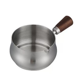 Espresso Measuring Cup, 6OZ/180ML Stainless Steel Espresso Coffee Cups with Wooden Handle and V-Shaped Mouth for Making Sauces Reheating Soup Heating Milk. (Silver)